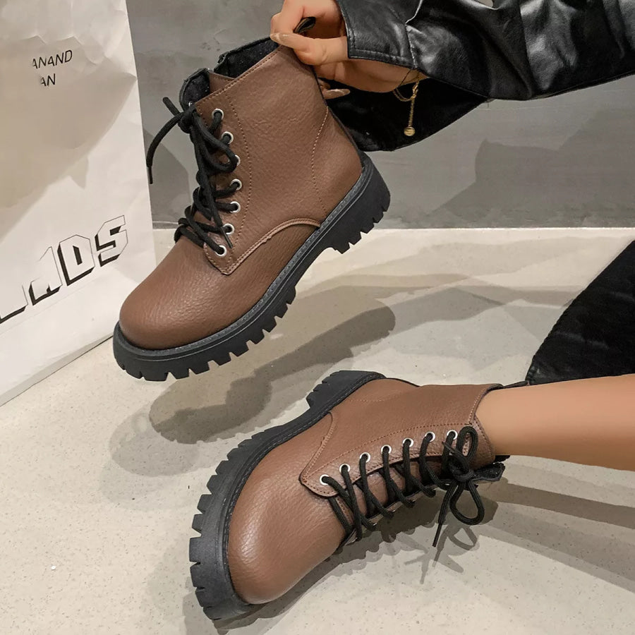 Chunky Platform Lace-Up Combat Boots Apparel and Accessories
