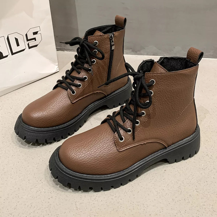 Chunky Platform Lace-Up Combat Boots Apparel and Accessories