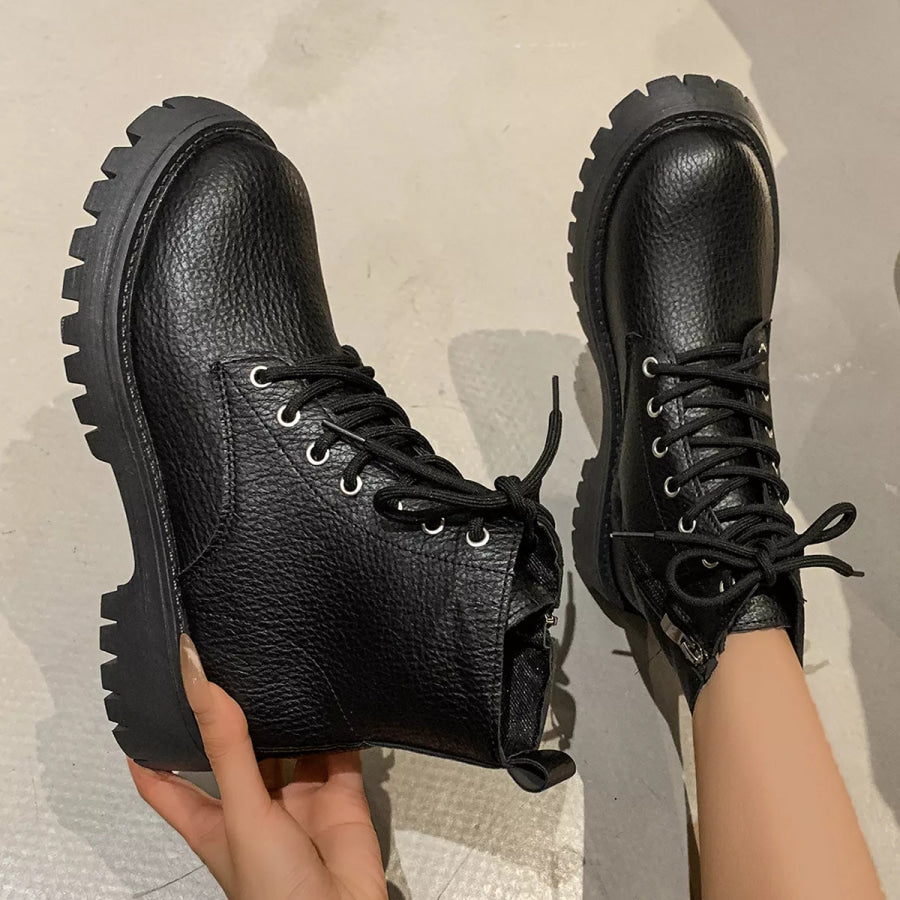 Chunky Platform Lace-Up Combat Boots Apparel and Accessories