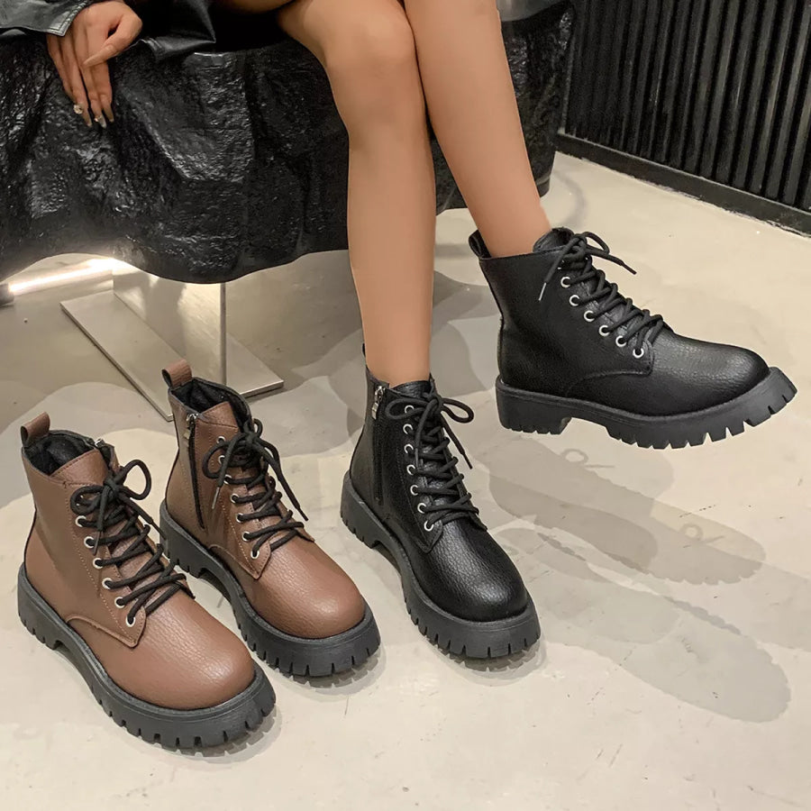 Chunky Platform Lace-Up Combat Boots Apparel and Accessories