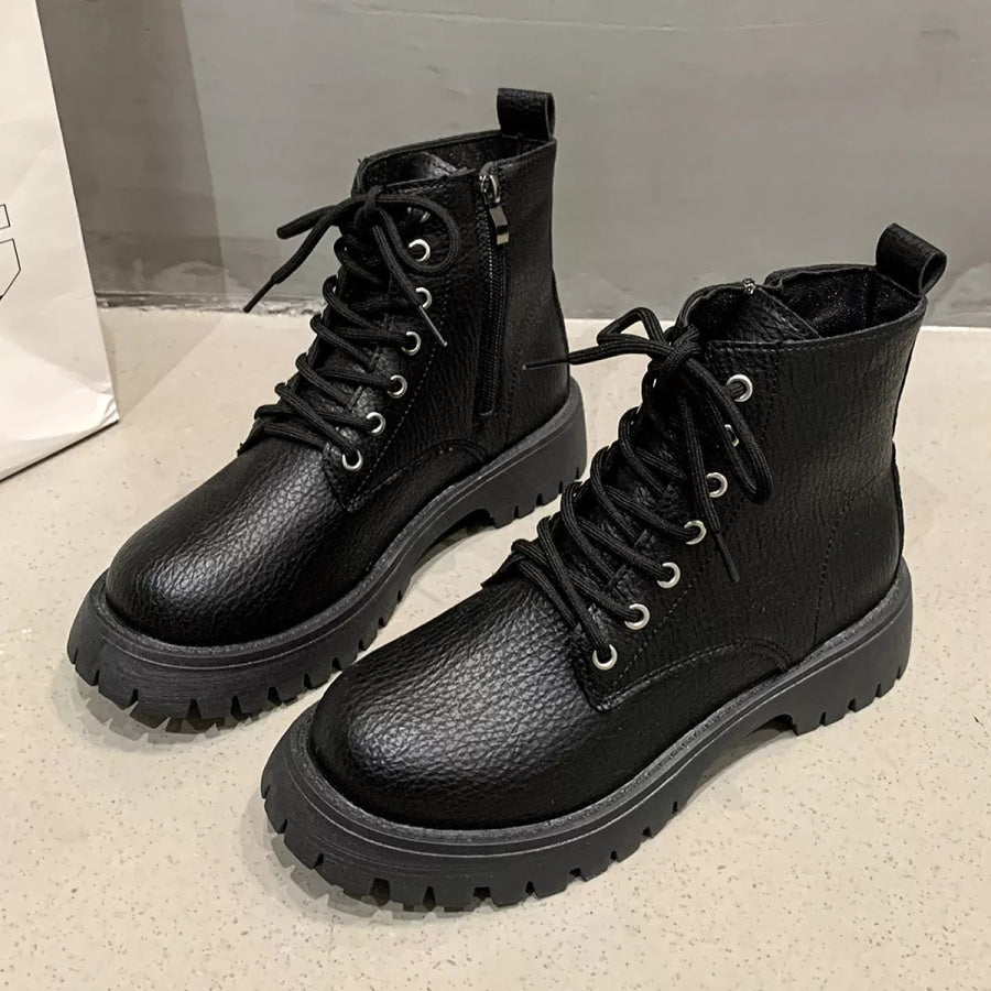 Chunky Platform Lace-Up Combat Boots Apparel and Accessories