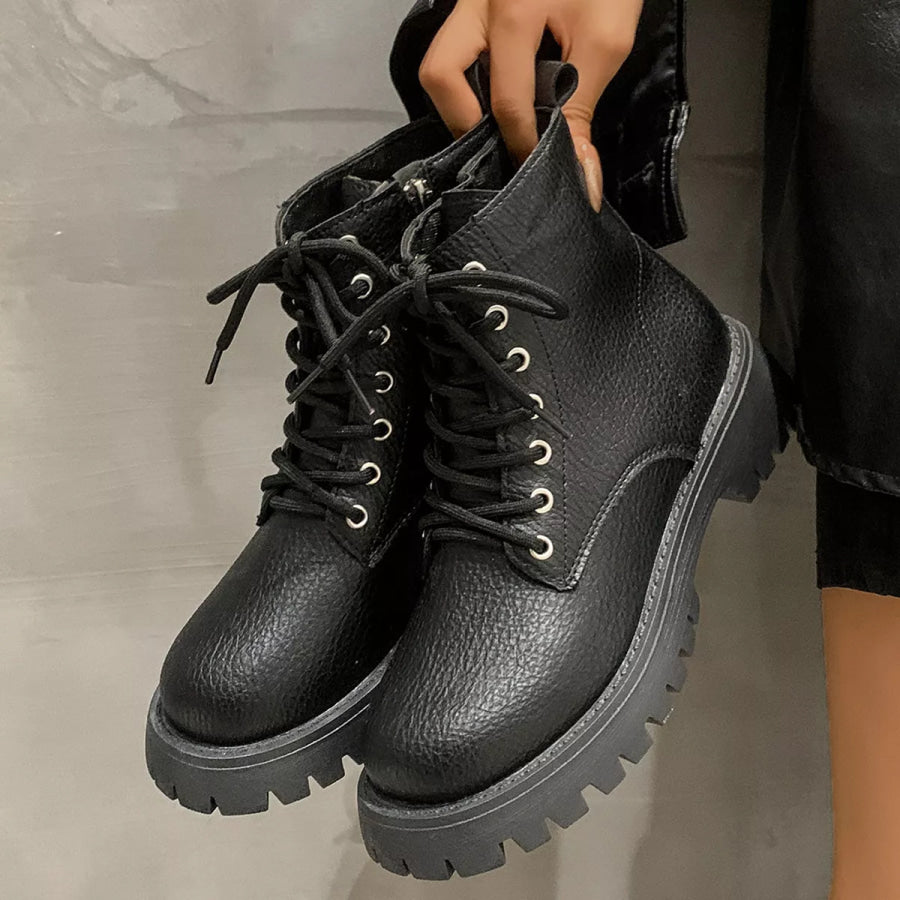 Chunky Platform Lace-Up Combat Boots Apparel and Accessories