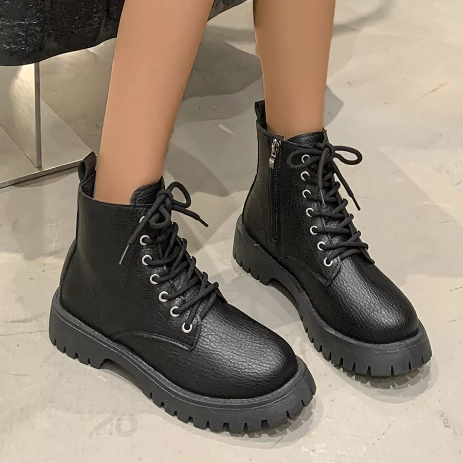 Chunky Platform Lace-Up Combat Boots Black / 35 Apparel and Accessories
