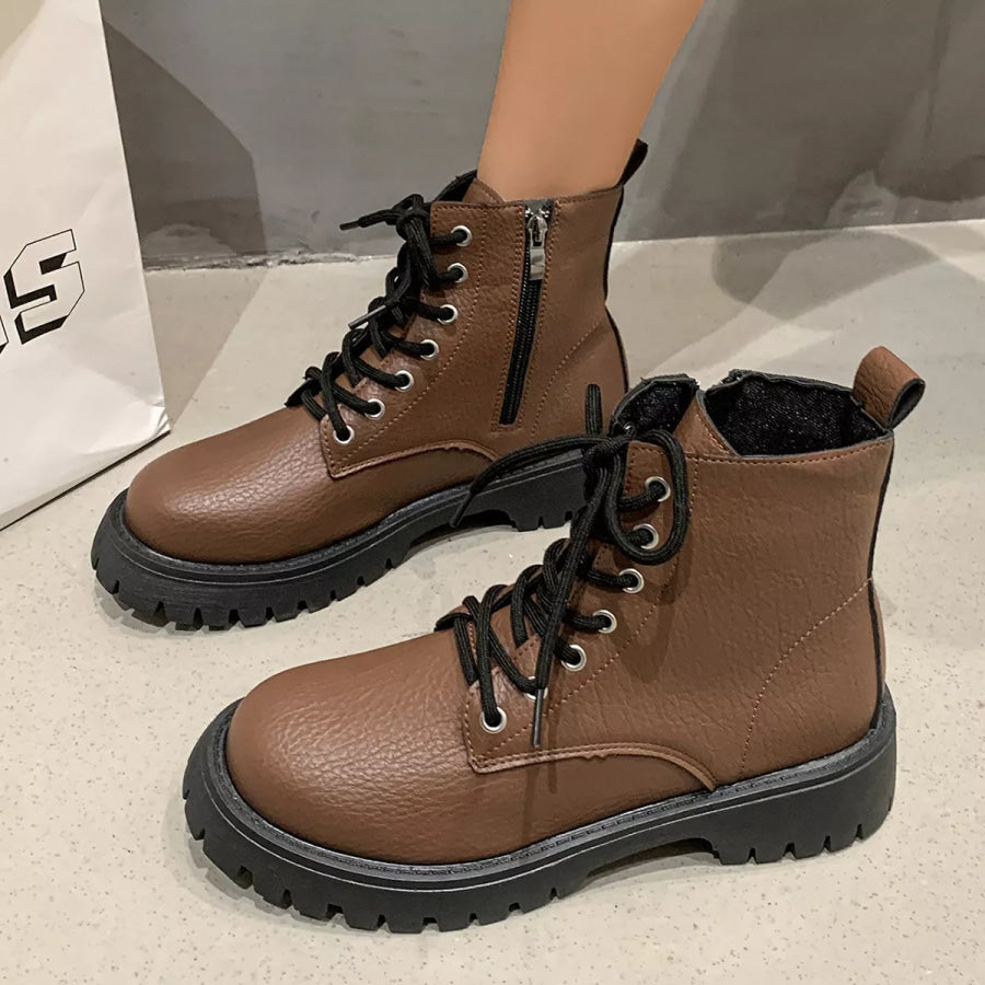 Chunky Platform Lace-Up Combat Boots Brown / 35 Apparel and Accessories