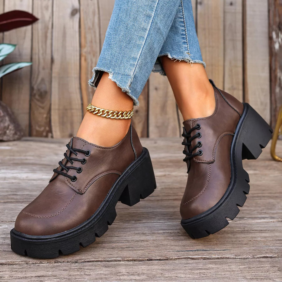 Chunky Platform Lace-Up Oxford Sneakers Brown / 36 Apparel and Accessories