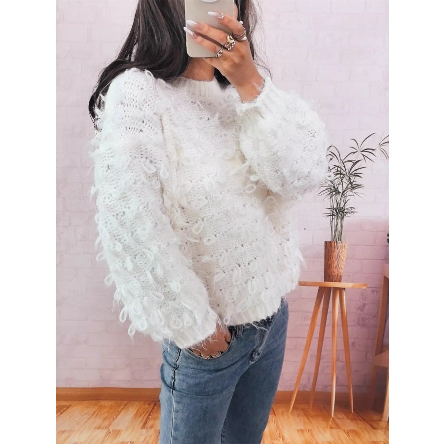 Chunky Round Neck Long Sleeve Sweater Apparel and Accessories