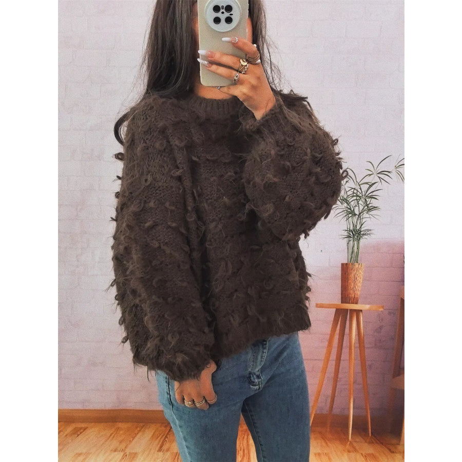Chunky Round Neck Long Sleeve Sweater Apparel and Accessories