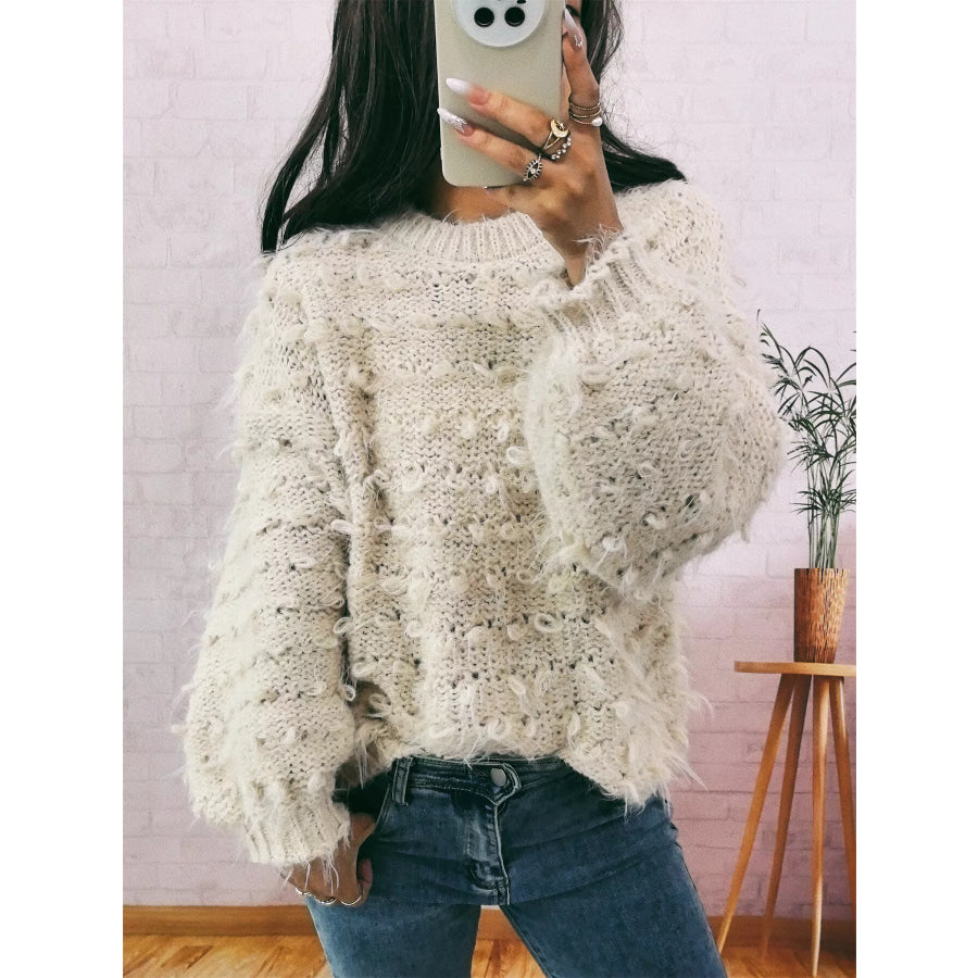 Chunky Round Neck Long Sleeve Sweater Apparel and Accessories