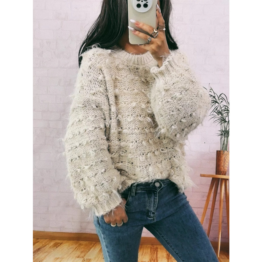 Chunky Round Neck Long Sleeve Sweater Apparel and Accessories