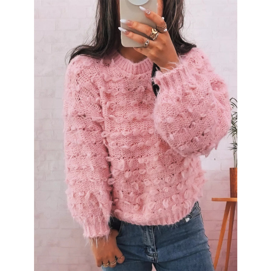 Chunky Round Neck Long Sleeve Sweater Apparel and Accessories