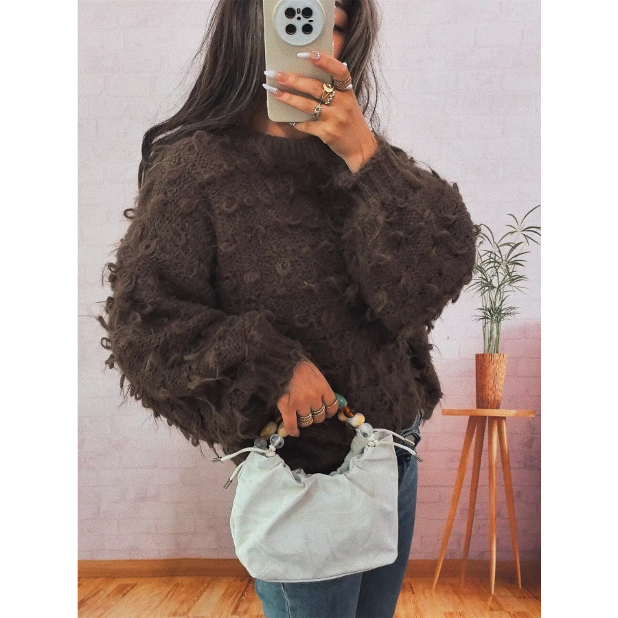 Chunky Round Neck Long Sleeve Sweater Apparel and Accessories