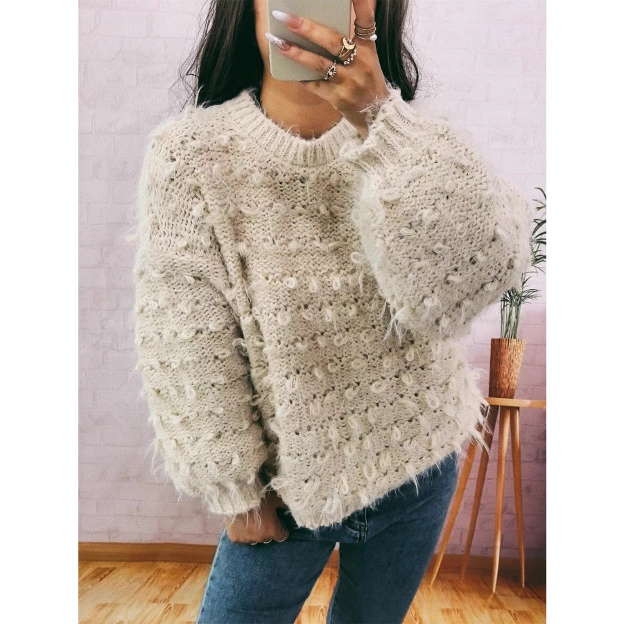 Chunky Round Neck Long Sleeve Sweater Apparel and Accessories