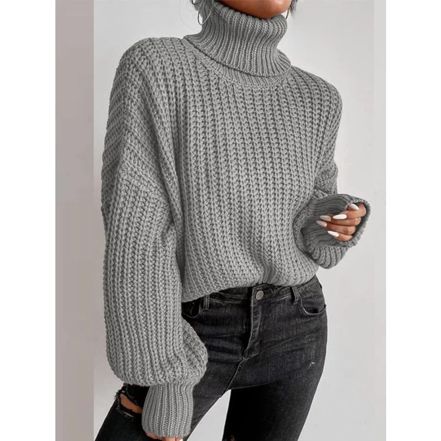 Chuny Knit Turtleneck Long Sleeve Sweater Gray / S Apparel and Accessories