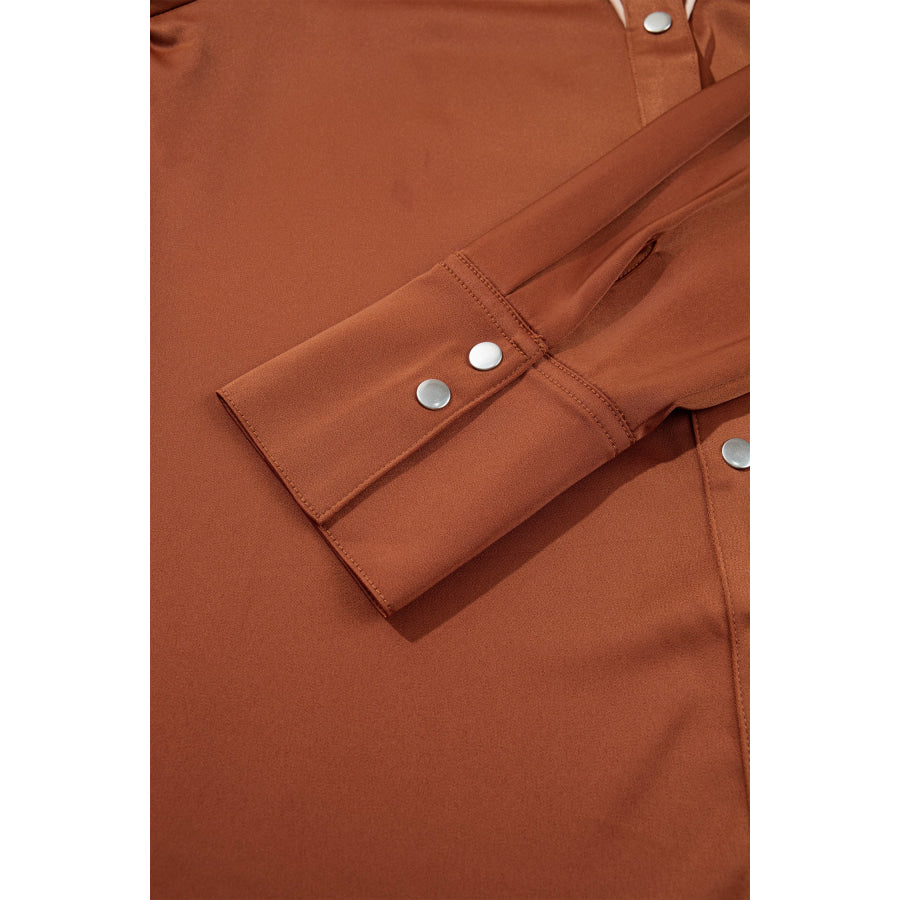 Cinnamon Silky Long Sleeve Button Front Western Fashion Shirt Tops/Blouses & Shirts