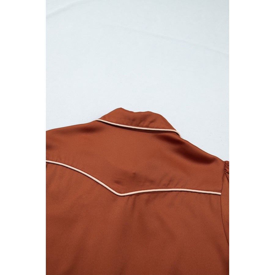 Cinnamon Silky Long Sleeve Button Front Western Fashion Shirt Tops/Blouses & Shirts