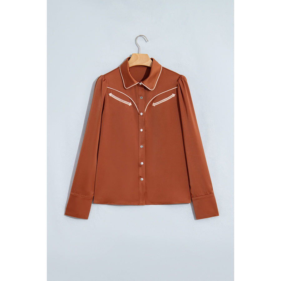 Cinnamon Silky Long Sleeve Button Front Western Fashion Shirt Tops/Blouses & Shirts