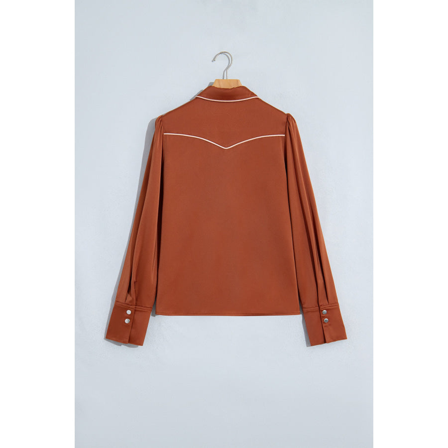 Cinnamon Silky Long Sleeve Button Front Western Fashion Shirt Tops/Blouses & Shirts