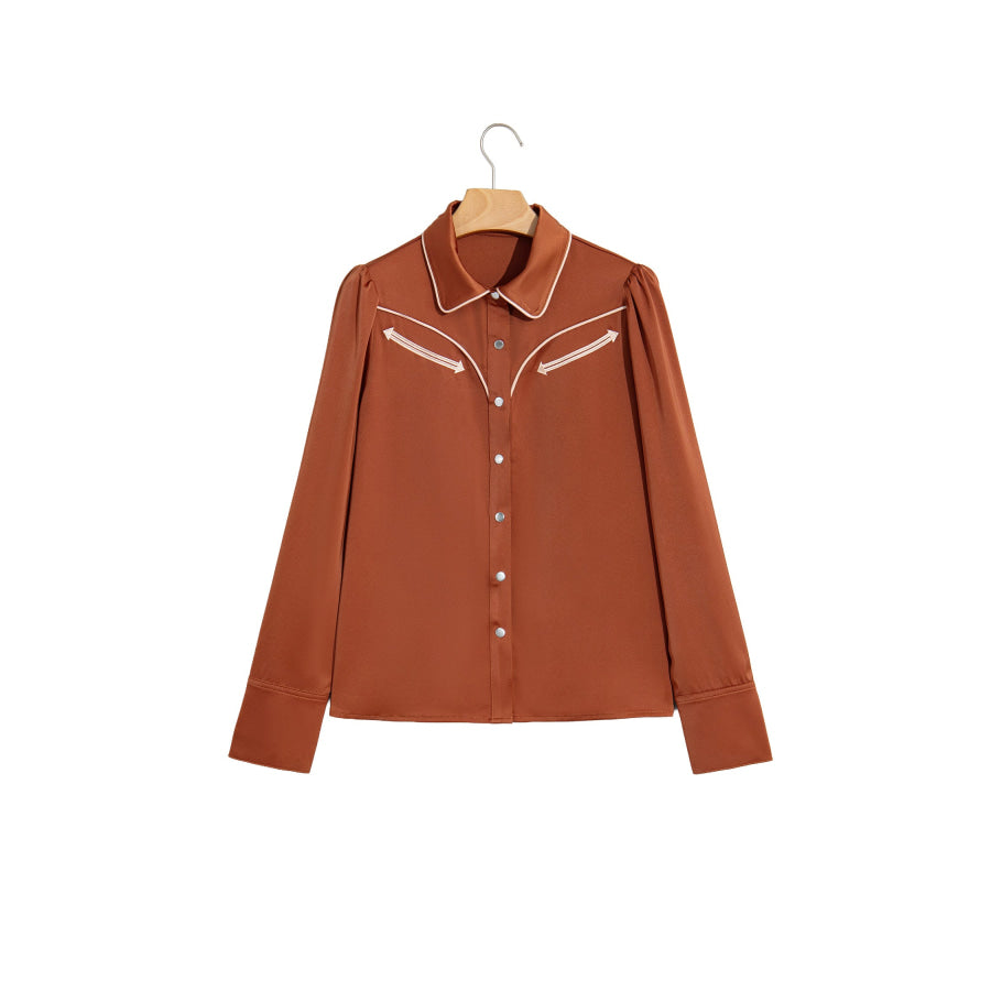 Cinnamon Silky Long Sleeve Button Front Western Fashion Shirt Tops/Blouses & Shirts