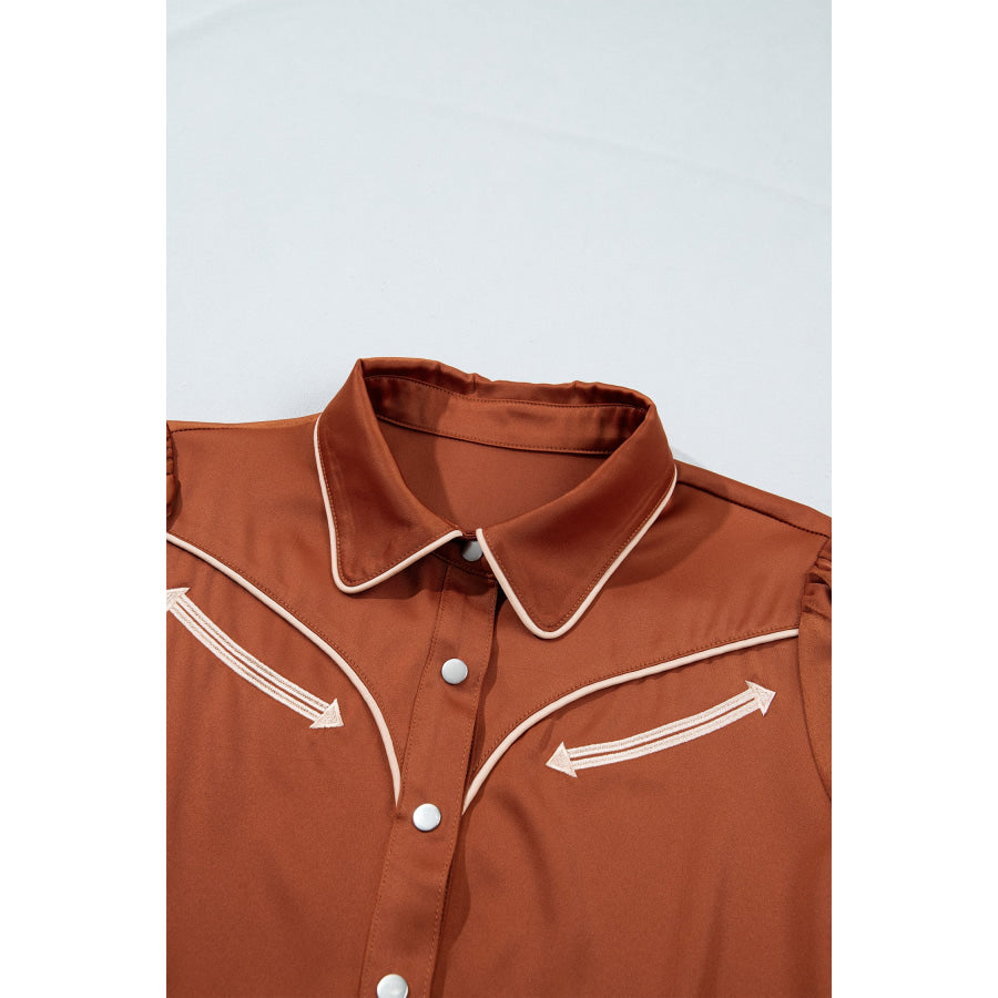 Cinnamon Silky Long Sleeve Button Front Western Fashion Shirt Tops/Blouses & Shirts