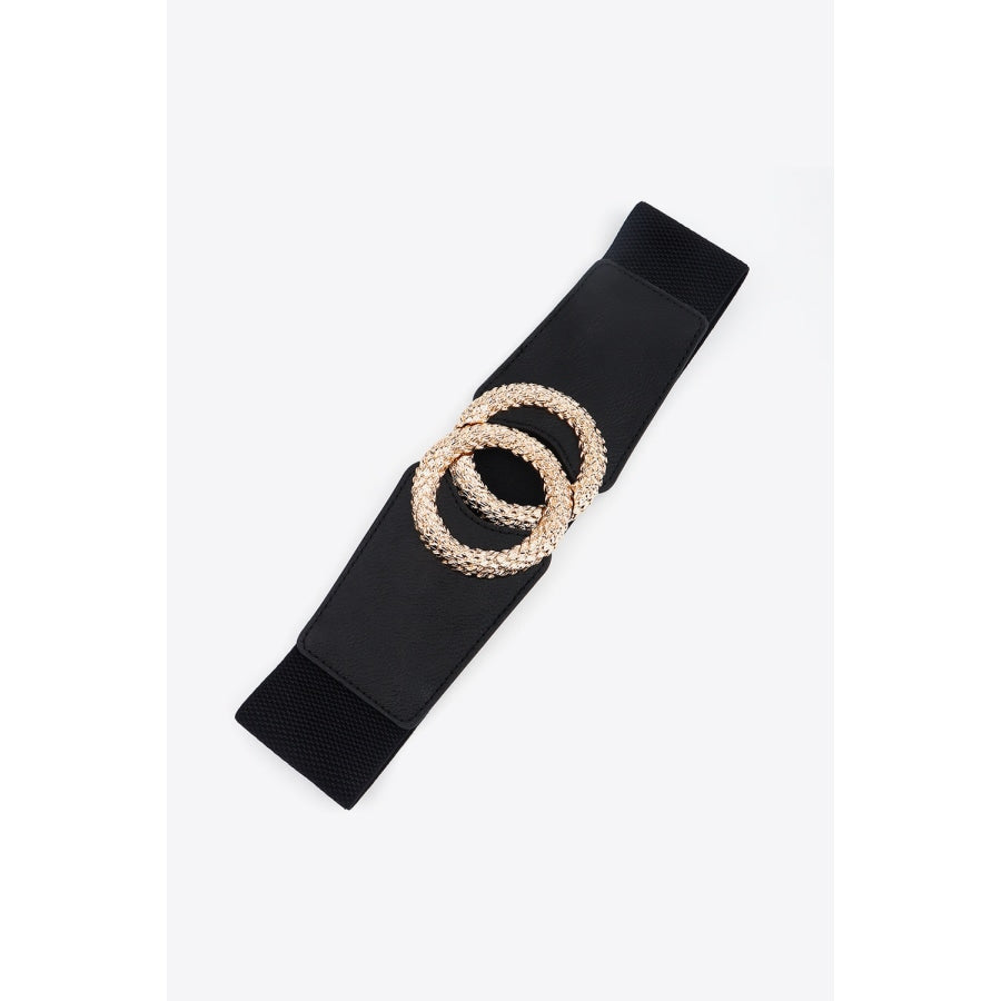 Circle Buckle Elastic Wide PU Belt Black / One Size