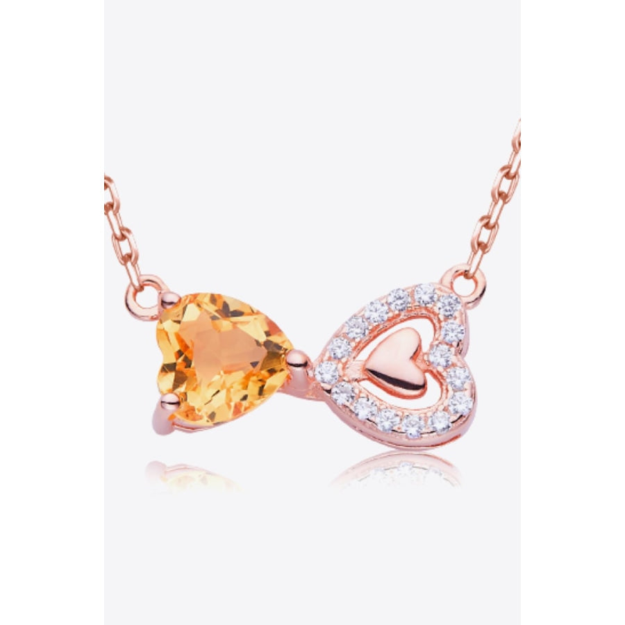 Citrine Heart 925 Sterling Silver Necklace Rose Gold / One Size