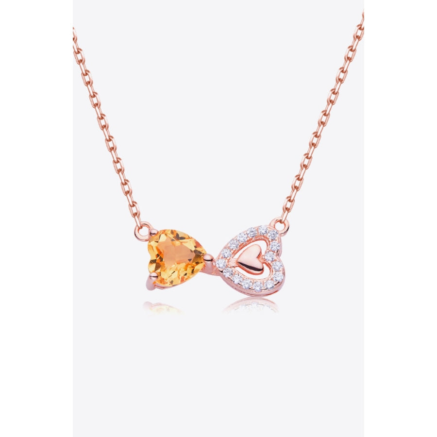 Citrine Heart 925 Sterling Silver Necklace Rose Gold / One Size