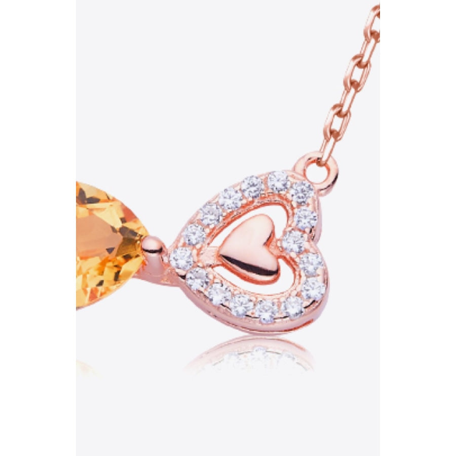 Citrine Heart 925 Sterling Silver Necklace Rose Gold / One Size