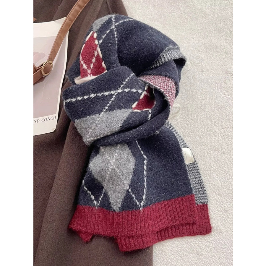 Classic Argyle Knitted Winter Scarf Navy Blue / ONESIZE Apparel and Accessories