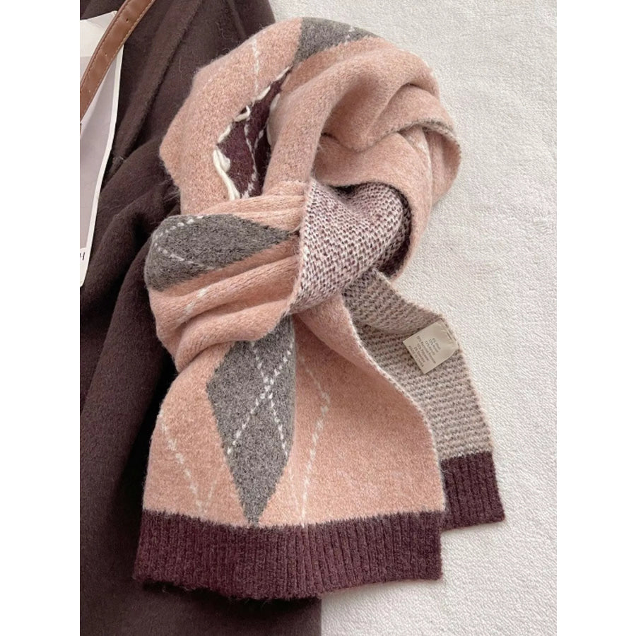 Classic Argyle Knitted Winter Scarf Pink / ONESIZE Apparel and Accessories