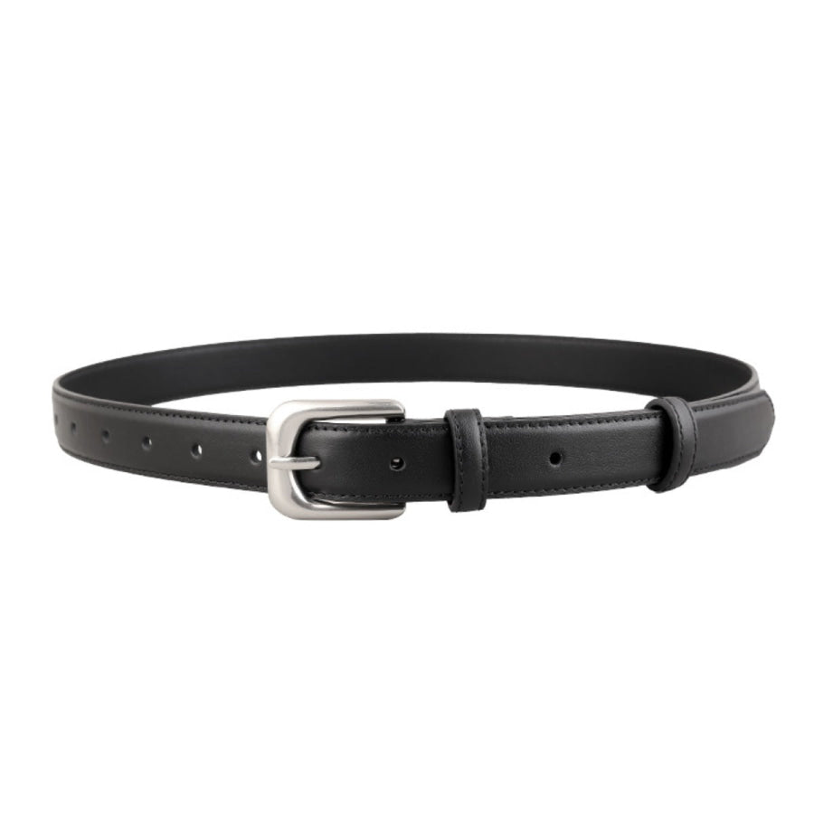 Classic Buckle Skinny Leather Belt Black / One Size Apparel and Accessories