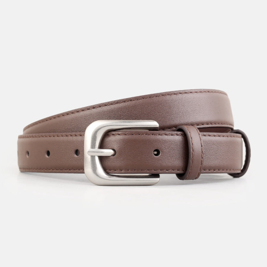 Classic Buckle Skinny Leather Belt Brown / One Size Apparel and Accessories