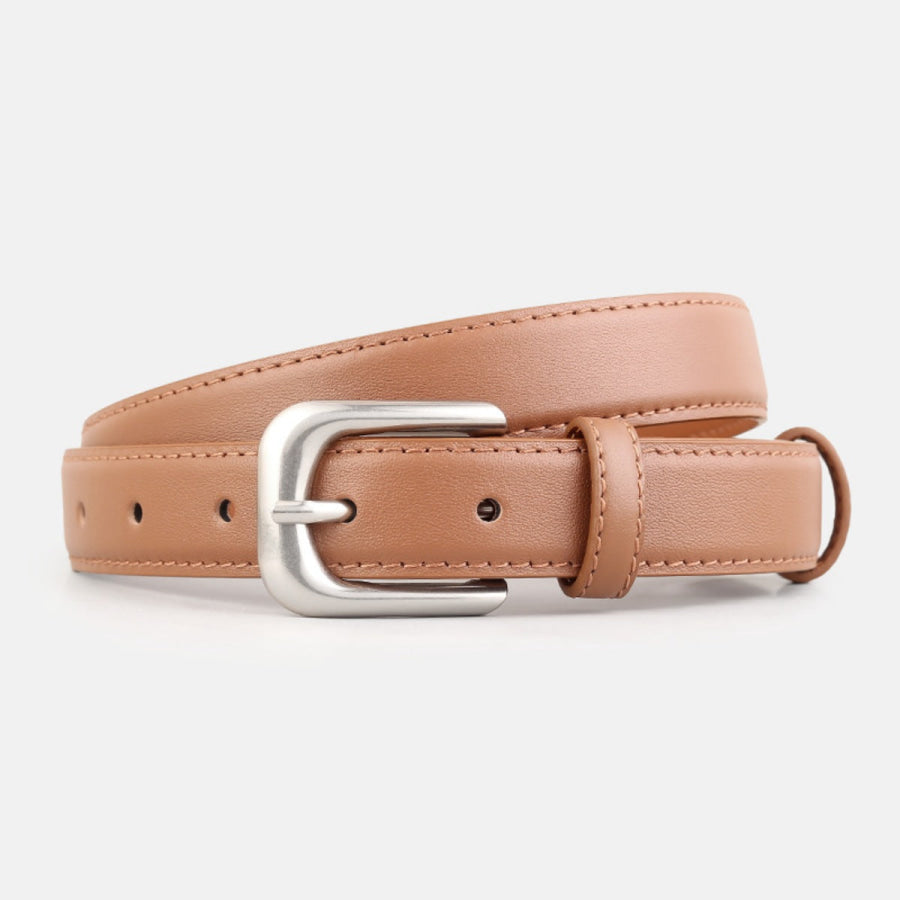 Classic Buckle Skinny Leather Belt Caramel / One Size Apparel and Accessories
