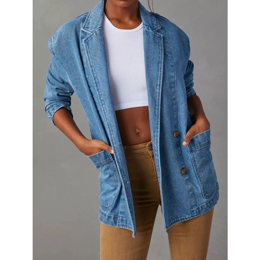 Classic Button Down Denim Blazer Jacket Light Blue / S Apparel and Accessories