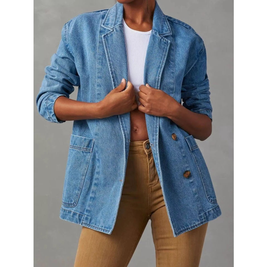 Classic Button Down Denim Blazer Jacket Light Blue / S Apparel and Accessories