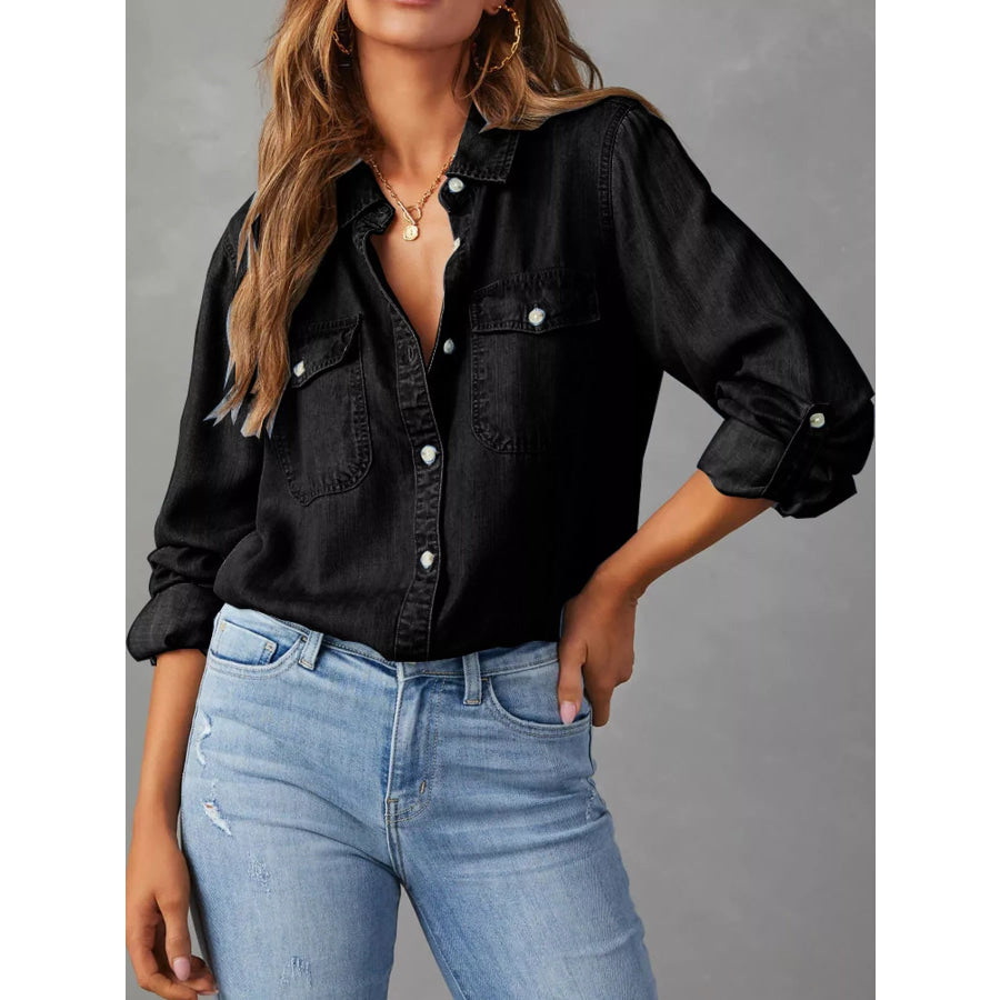 Classic Button-Down Denim Shirt Black / S Apparel and Accessories