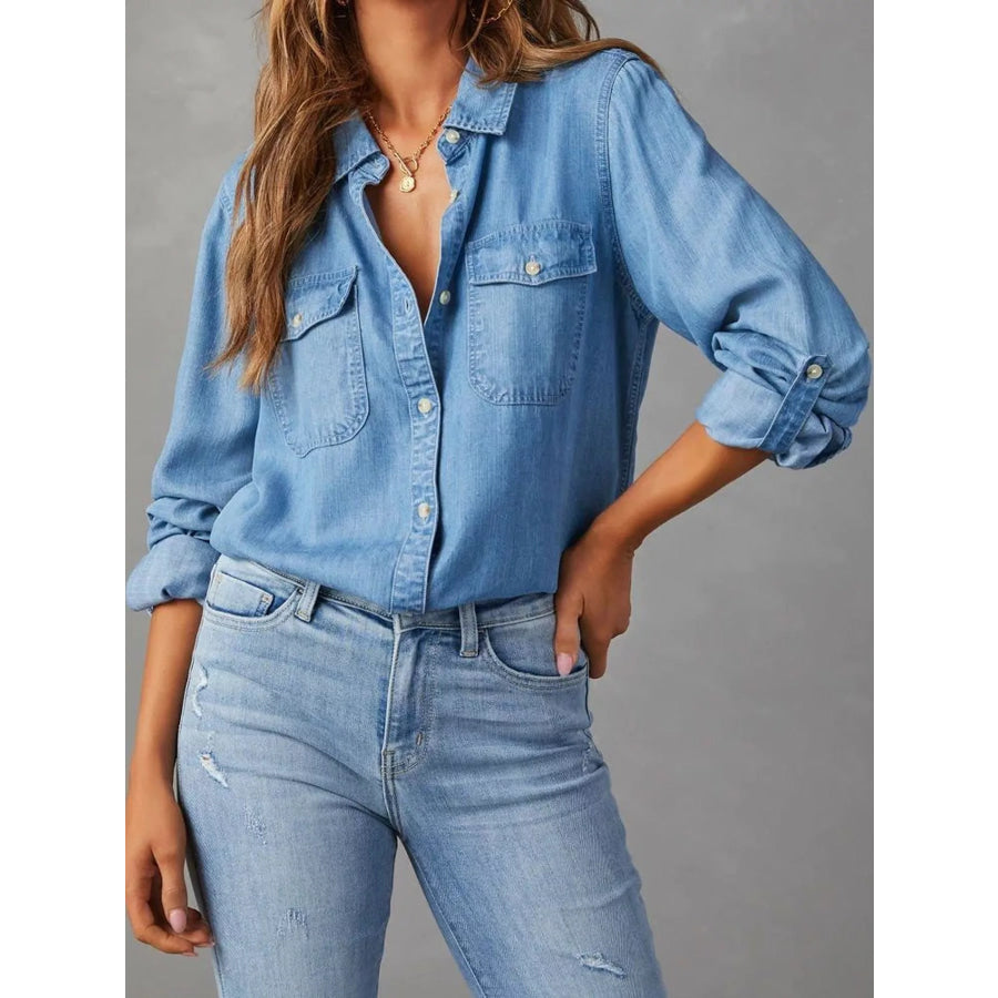 Classic Button-Down Denim Shirt Dark Blue / S Apparel and Accessories