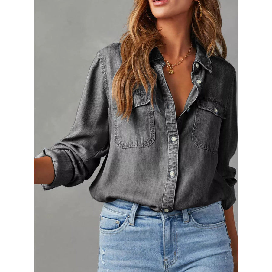 Classic Button-Down Denim Shirt Dark Gray / S Apparel and Accessories