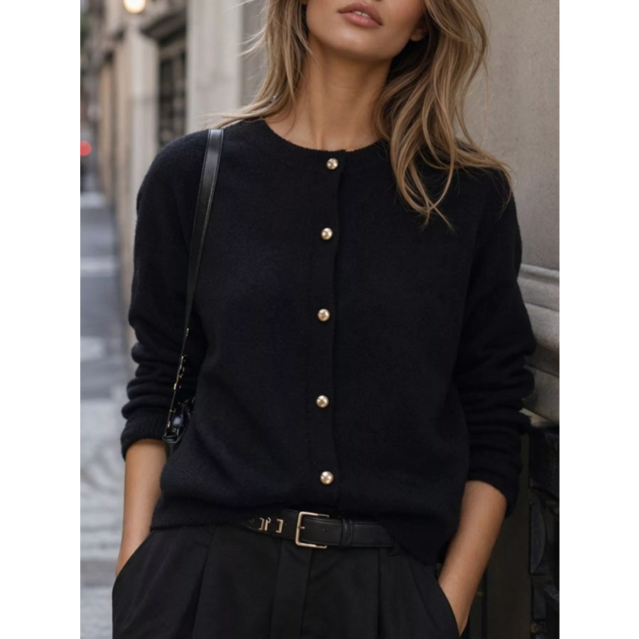 Classic Button-Down Knit Cardigan Black / One Size Apparel and Accessories