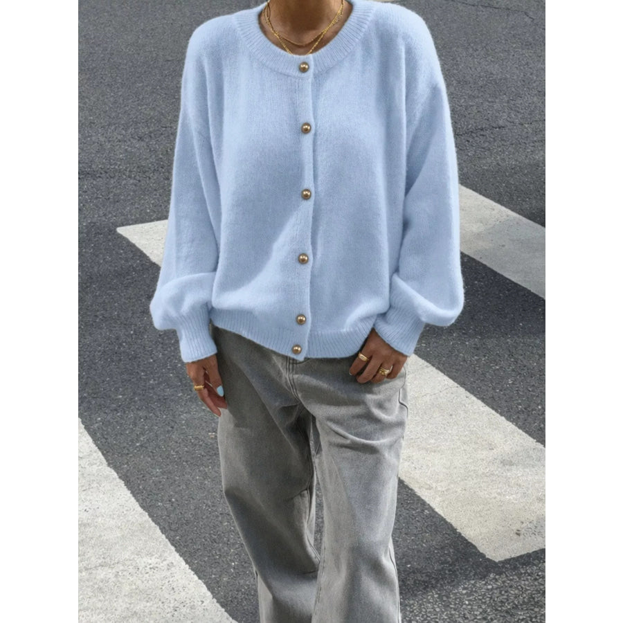 Classic Button-Down Knit Cardigan Blue / One Size Apparel and Accessories
