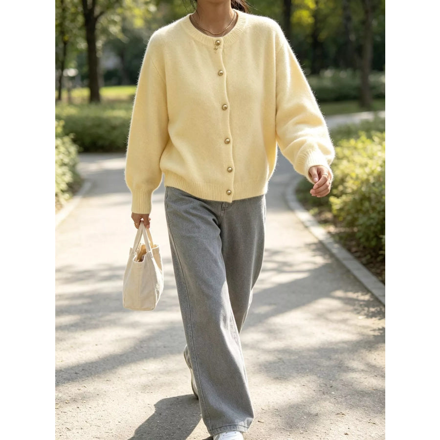 Classic Button-Down Knit Cardigan Yellow / One Size Apparel and Accessories