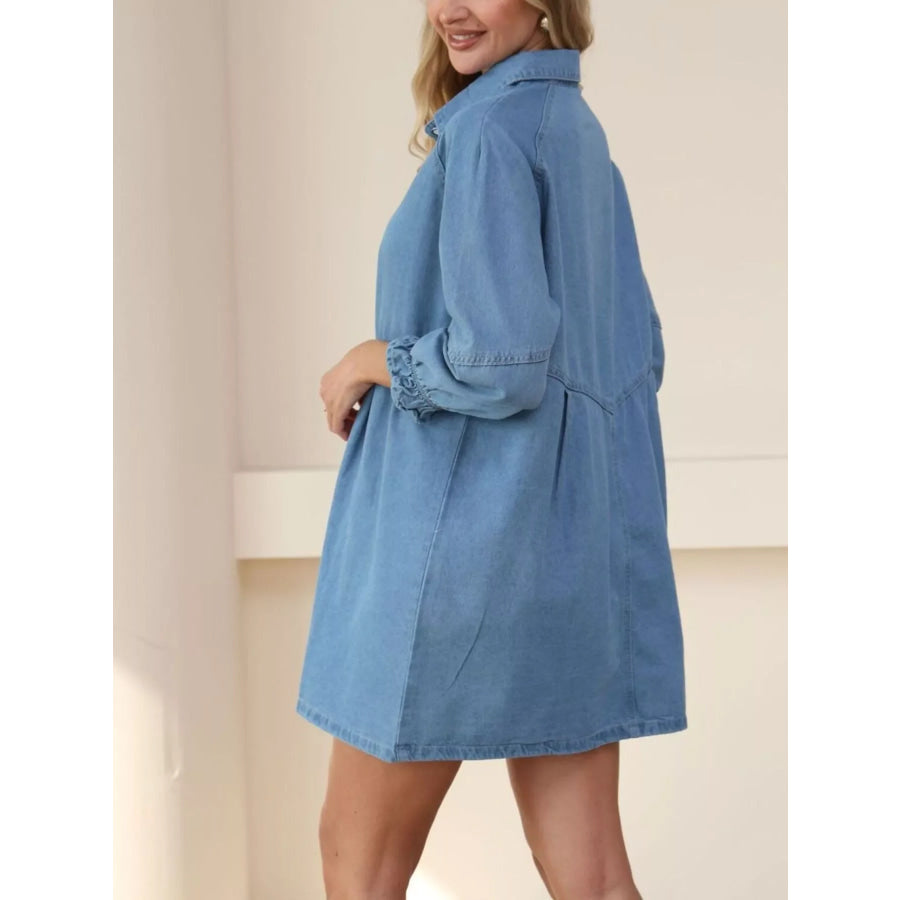 Classic Button-Down Long Sleeve Denim Shirt Dress Apparel and Accessories