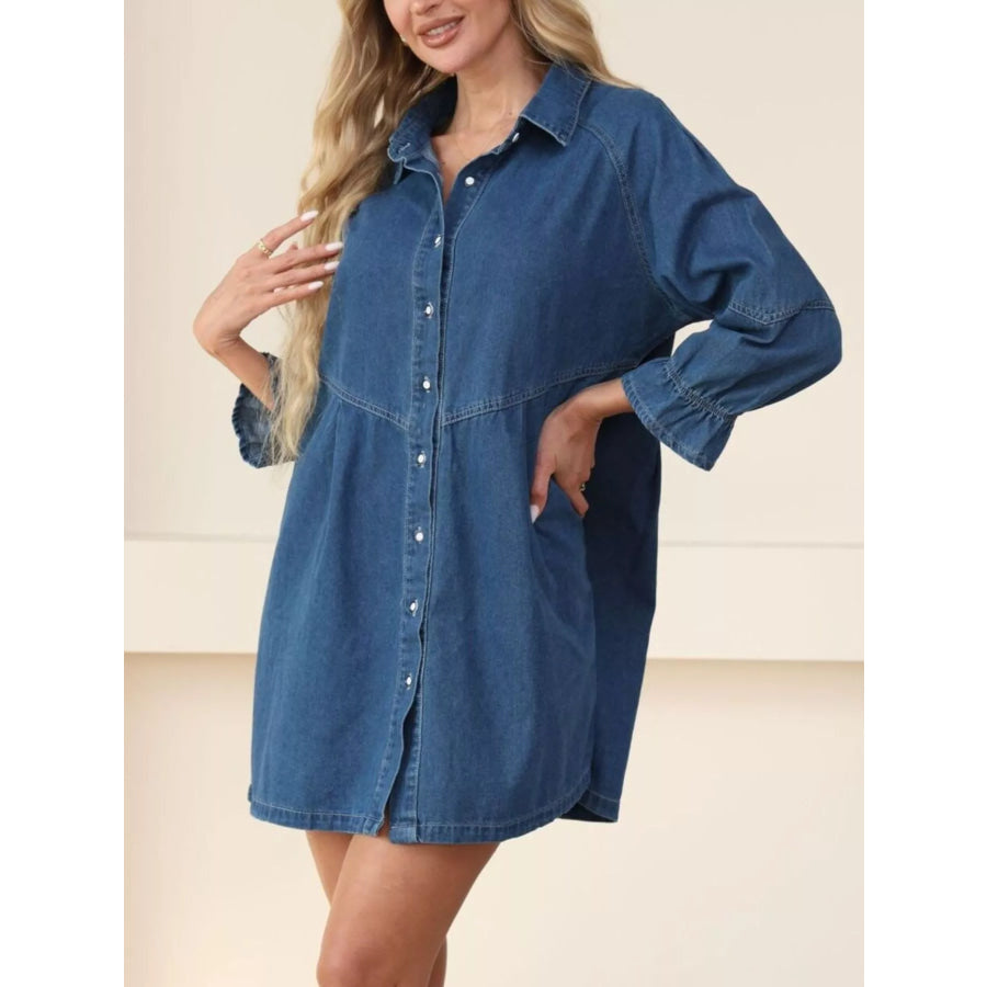 Classic Button-Down Long Sleeve Denim Shirt Dress Apparel and Accessories