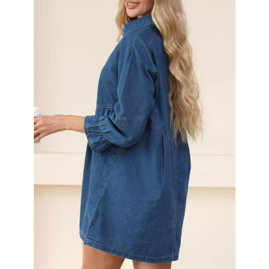 Classic Button-Down Long Sleeve Denim Shirt Dress Apparel and Accessories