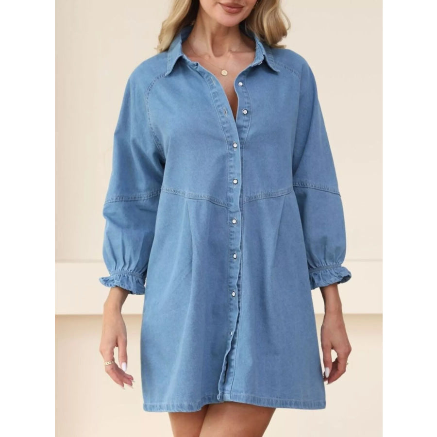 Classic Button-Down Long Sleeve Denim Shirt Dress Light Blue / S Apparel and Accessories