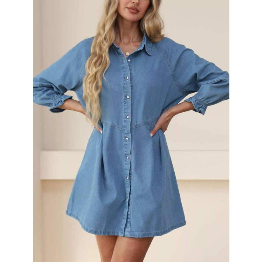 Classic Button-Down Long Sleeve Denim Shirt Dress Light Blue / S Apparel and Accessories