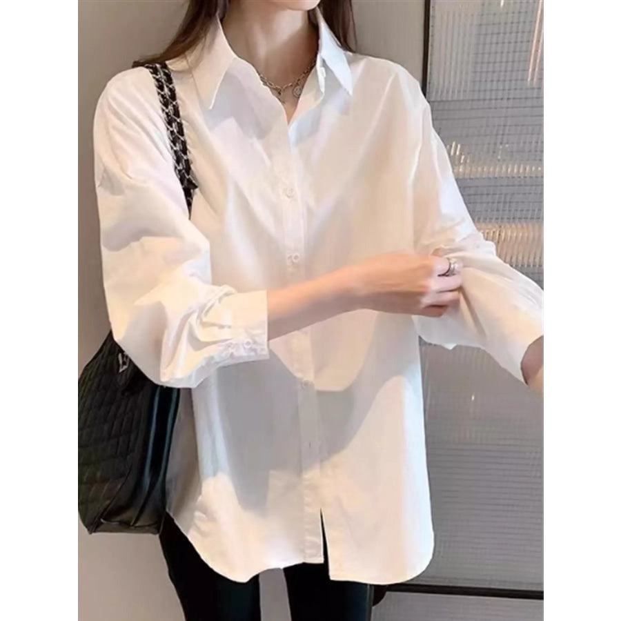 Classic Button-Down Long Sleeve Shirt White - No Pocket / S Apparel and Accessories