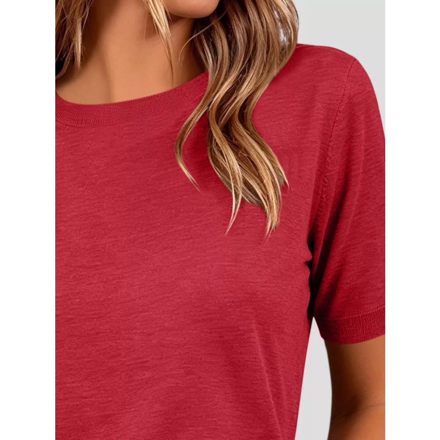 Classic Crew Neck Short Sleeve Knit Top Apparel and Accessories