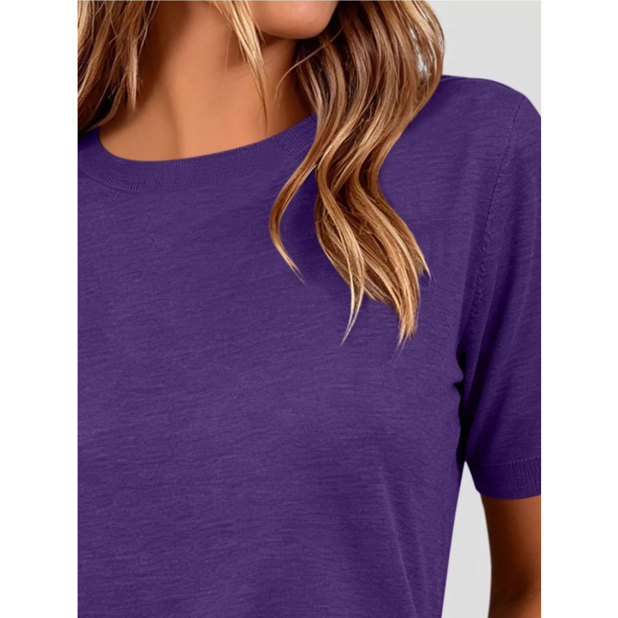 Classic Crew Neck Short Sleeve Knit Top Apparel and Accessories