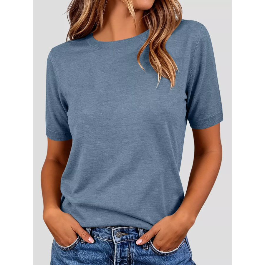 Classic Crew Neck Short Sleeve Knit Top Navy / S Apparel and Accessories