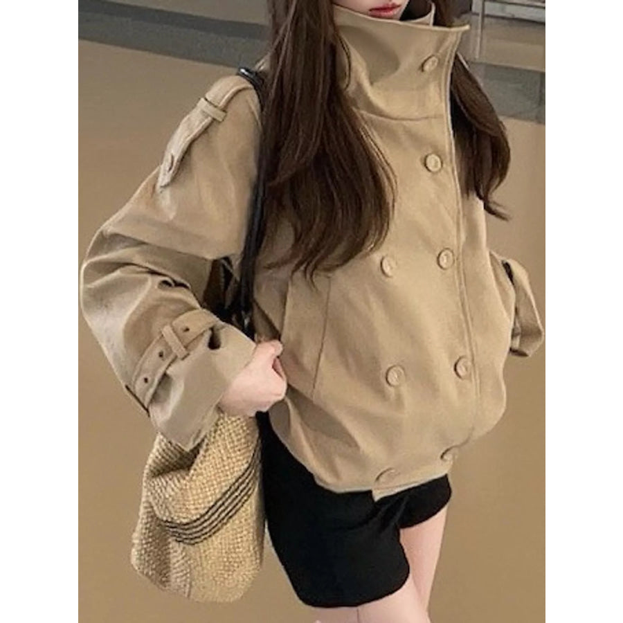 Classic Double-Breasted Trench Jacket with Stand Collar Apparel and Accessories